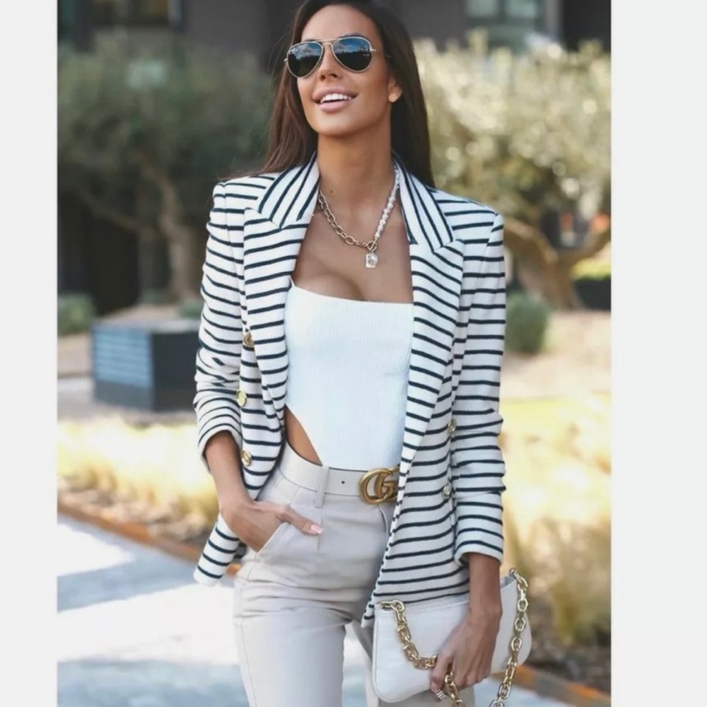 Zara Double Breasted Striped Blazer